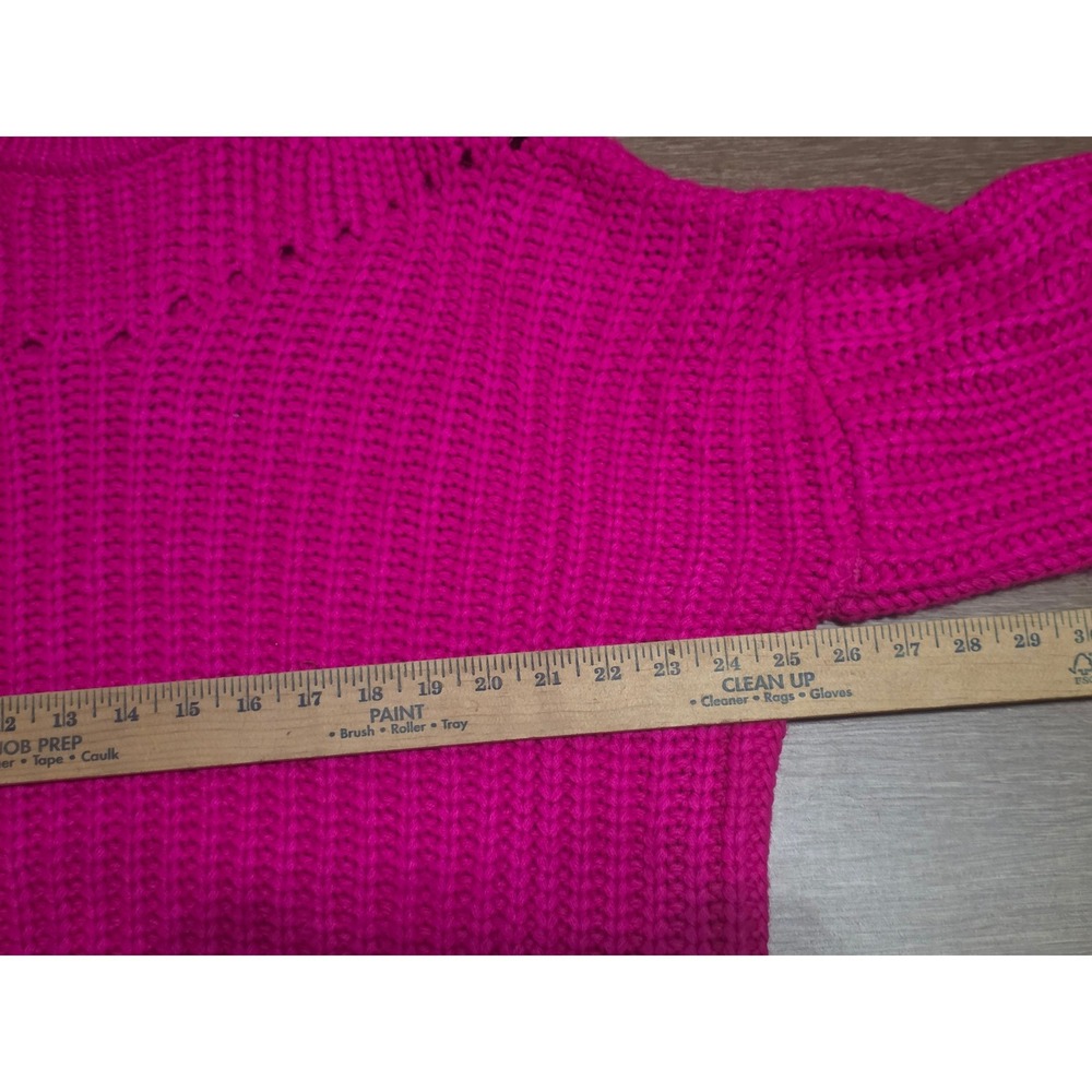 Elodie Magenta Pink Chunky Ribbed Knit Oversized Pointelle Sweater Womens Medium - Picture 6 of 8
